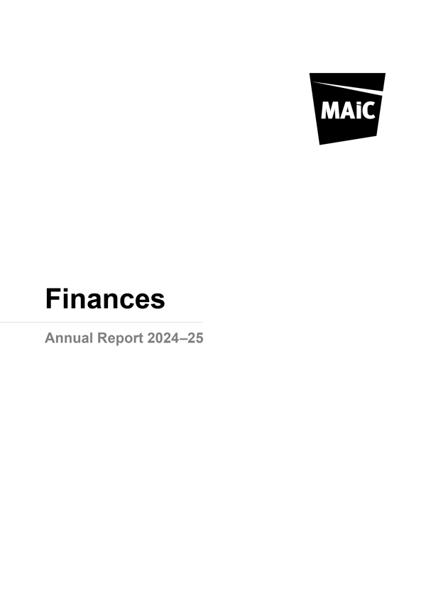 MAIC annual report 2024-25 finance cover