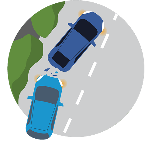 aerial view of two cars in accident on road