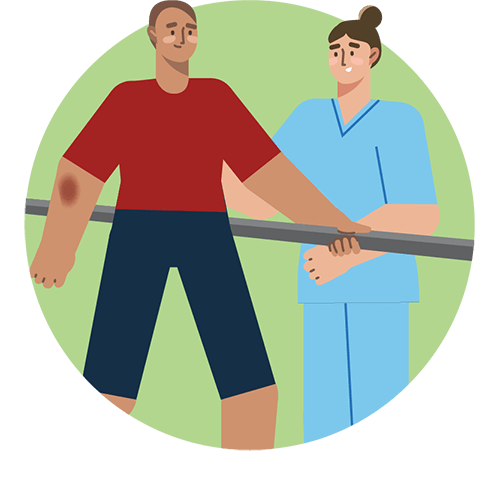 injured man doing rehabilitation with physio