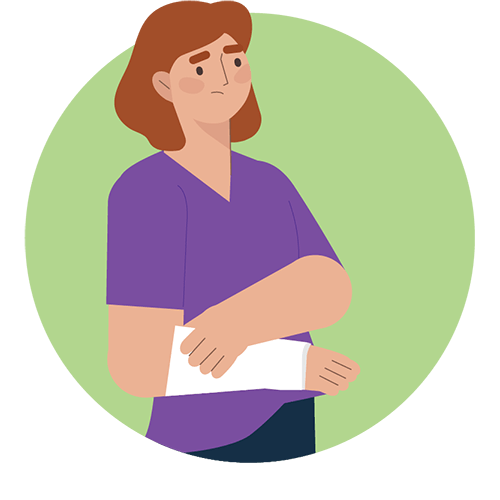 injured woman holding arm with white cast
