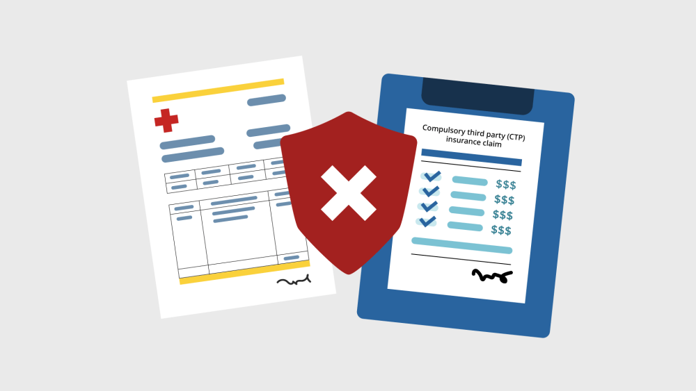 potential fraudulent claims documents with white x in middle red shield